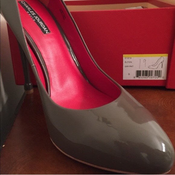 Charles Jourdan Grey Leather Elton Stiletto Heels - Picture 3 of 5